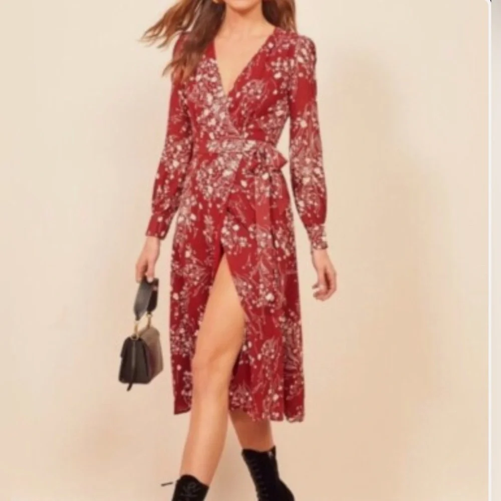 Reformation Red Floral Midi Wrap Dress - Picture 2 of 6